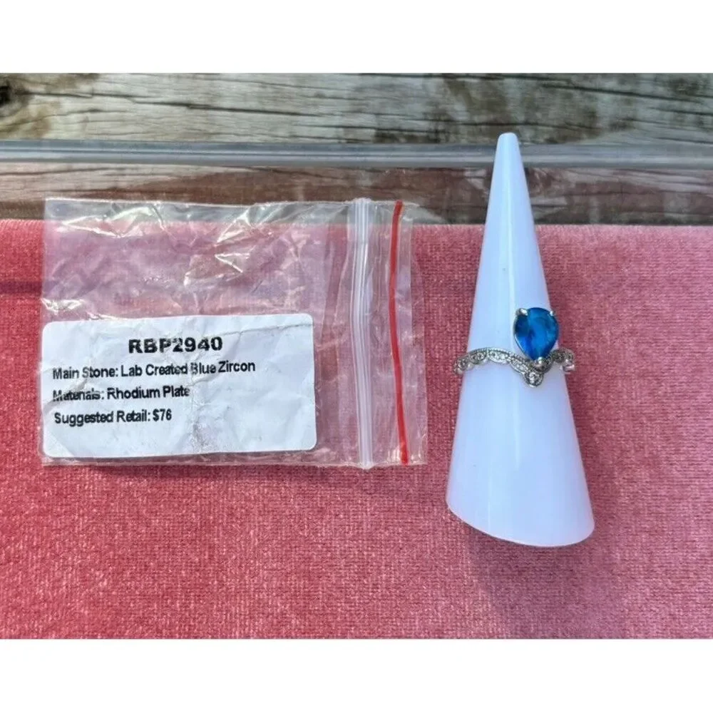 Bomb Party Ring RBP2940 Sz 6 LC Blue Zircon On Rhodium‎ Plated Band
